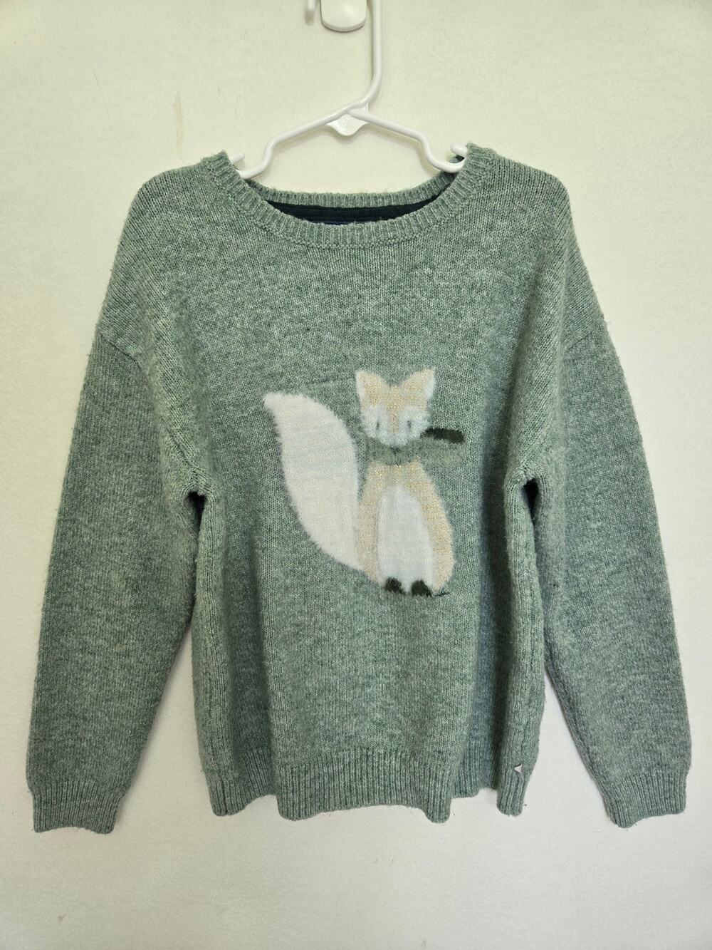 Okaidi Gray/Green Fox Sweater Size 10A/Y 140 cm